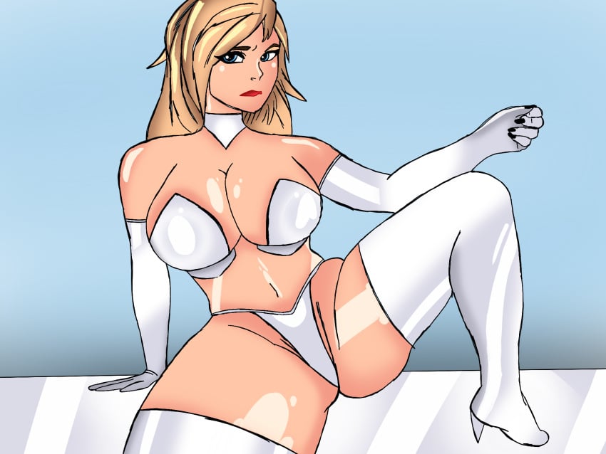 blonde_hair blue_eyes breasts emma_frost huge_breasts looking_at_viewer marvel marvel_comics masteruserart new_x-men panties pose posing small_panties white_queen x-men