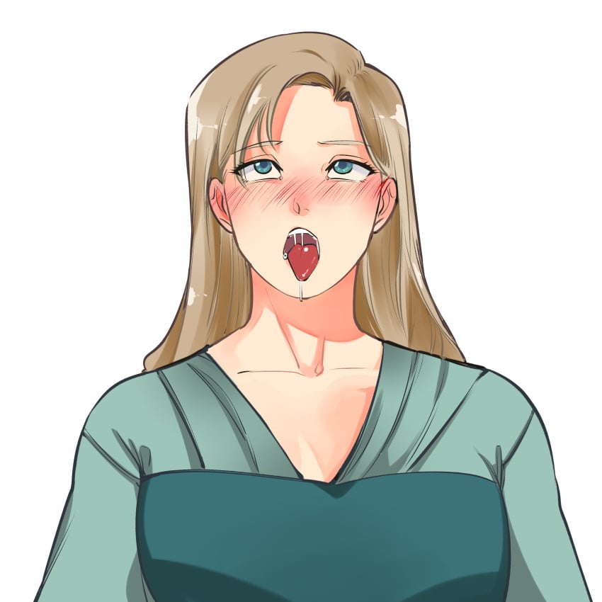 ahegao amazon_(company) amazon_prime blonde_hair blue_eyes blush catalyst_(im_here) clothed clothed_female eyes_rolled_back female female_only fully_clothed galadriel long_blonde_hair long_hair lord_of_the_rings open_mouth rings_of_power saliva self_upload tongue_out white_background