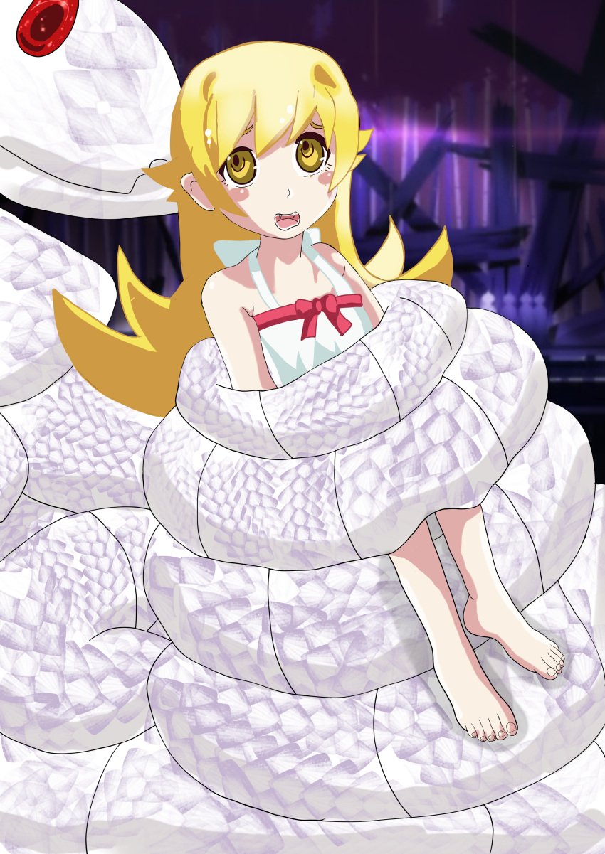 asphyxiation bakemonogatari coiling constriction dark_alice female_prey imminent_death monogatari_(series) oral_vore oshino_shinobu restrained snake snake_vore unwilling_prey vore