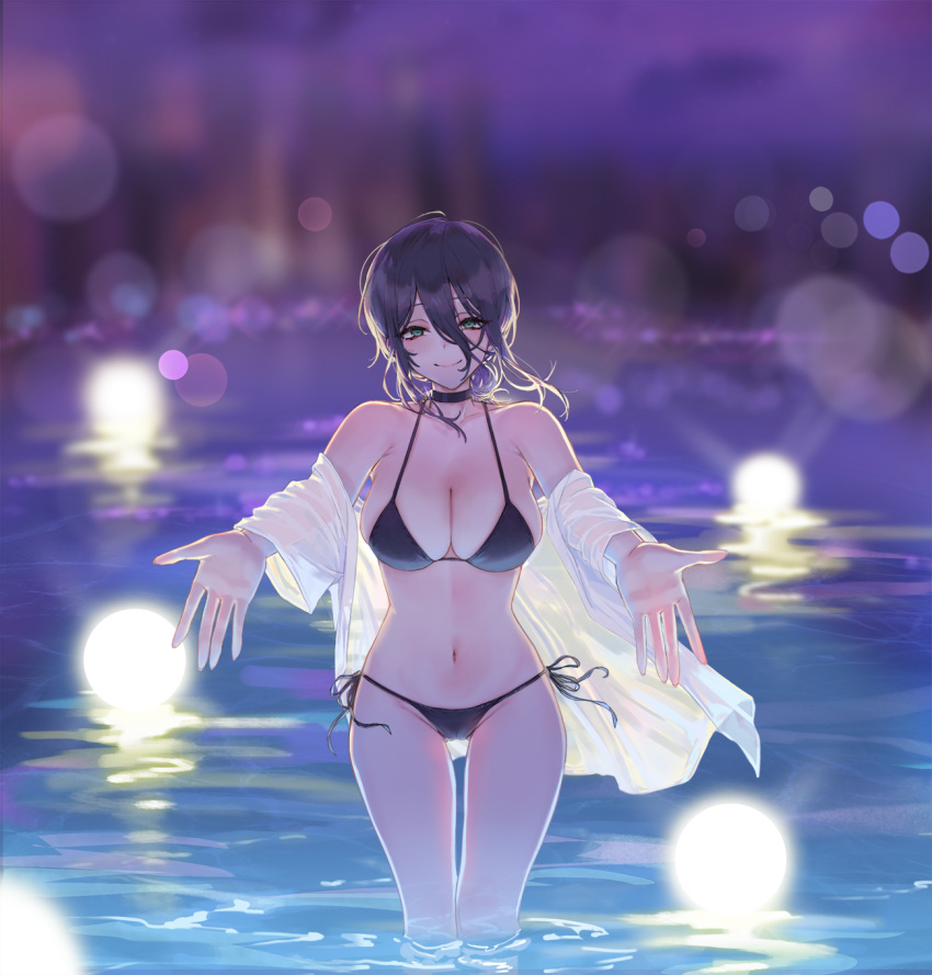 big_breasts bikini chainsaw_man cleavage female female_only imminent_hug light-skinned_female looking_at_viewer mappa merumeko my_little_pogchamp_(meme) offering_hug pool reze_(chainsaw_man)