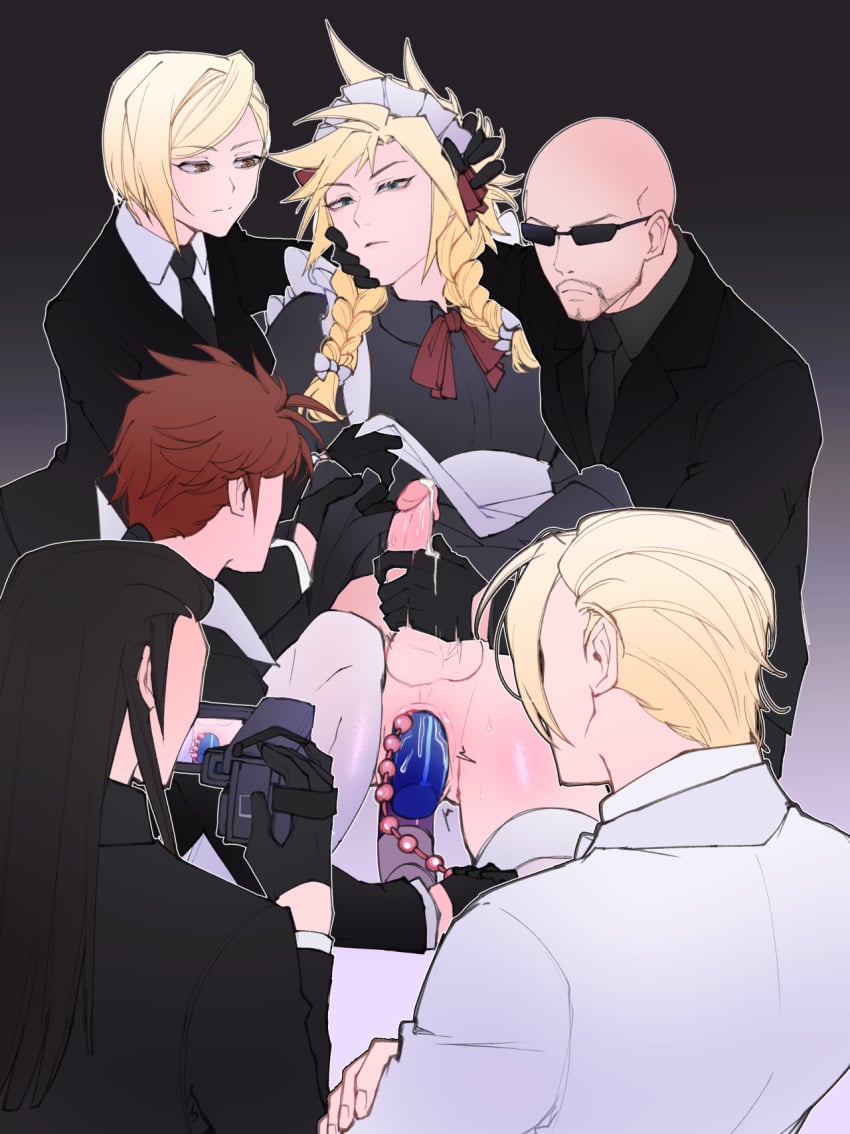 anal_insertion bored_expression bored_sex cloud_strife crossdressing elena_(final_fantasy) final_fantasy final_fantasy_vii gangbang luciferic maid_uniform ningiou recording recording_sex reno reno_(ff7) rude_(ff7) rufus_shinra tseng turks yaoi