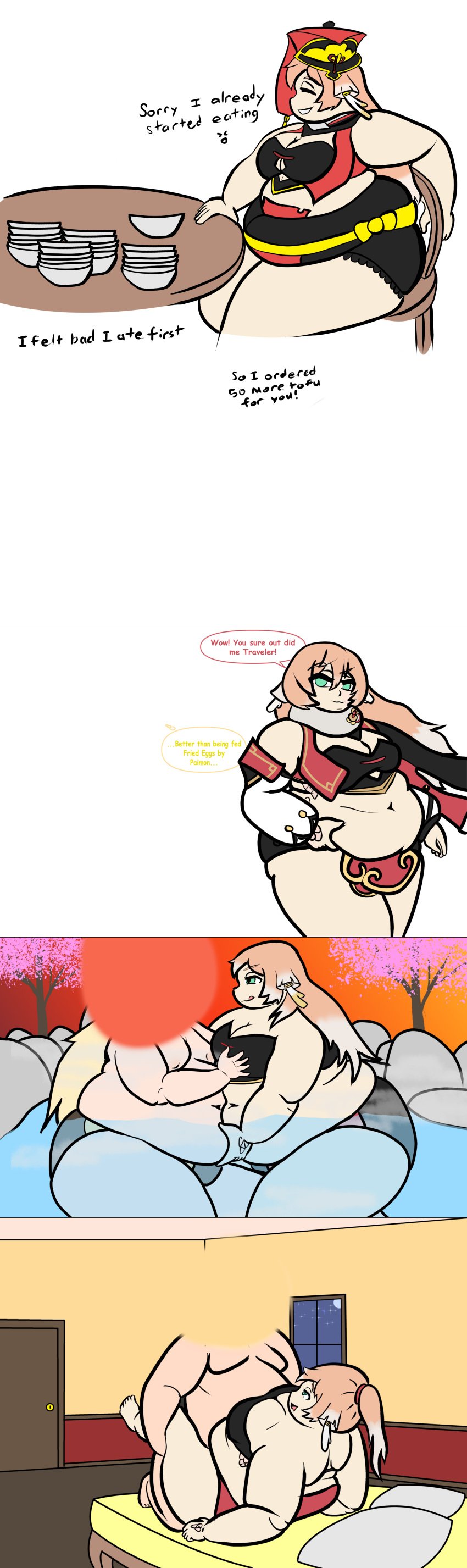 alternate_version_available belly belly_button comic exposed_fat_belly fat fat_female fat_female_sex fat_girl fat_woman female genshin_impact hoyoverse liyue_girls mihoyo mihoyo_technology_(shanghai)_co._ltd. obese obese_female sex weight_gain yanfei_(genshin_impact)