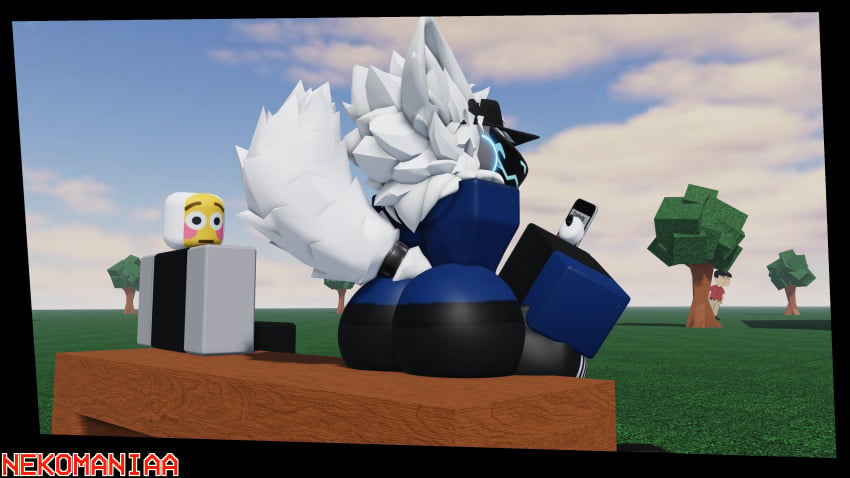 3d anthro ass ass_focus femboy furry male_only nekomaniaa on_phone protogen roblox robloxian self_upload white_fur