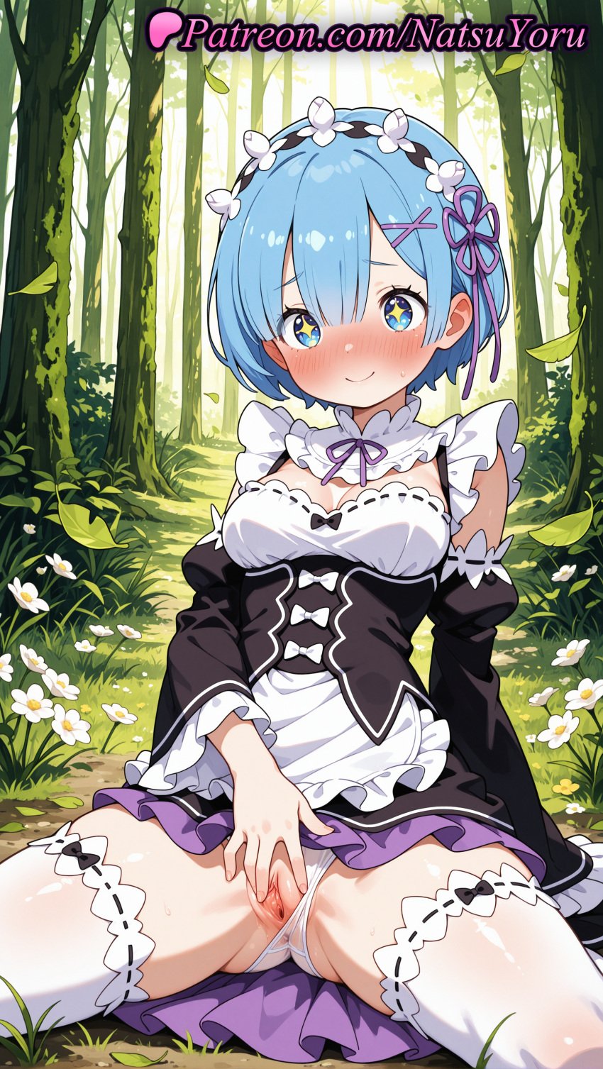 +_+ 1girls 2025 ai ai_assisted ai_generated anime anime_style apron arm_support bangs black_dress black_ribbon black_sleeves blue_eyes blue_hair blush bow breasts bust busty cleavage closed_mouth clothing clothing_aside collar day detached_sleeves dress female female_focus female_only female_solo flower flowers forest frilled_dress frilled_sleeves frills grass hair_between_eyes hair_flower hair_ornament hair_over_one_eye hair_ribbon hairband hentai hi_res high_quality high_resolution highres juliet_sleeves leaf long_sleeves looking_at_viewer maid maid_headdress maid_uniform medium_breasts natsuyoru nature nose_blush on_ground outdoors panties panties_aside pantsu patreon pink_ribbon puffy_sleeves purple_ribbon pussy pussy_juice re:zero_kara_hajimeru_isekai_seikatsu rem_(re:zero) ribbon ribbon-trimmed_legwear ribbon_trim roswaal_mansion_maid_uniform short_hair sitting smile solo solo_female sparkling_eyes spread_legs spread_pussy stable_diffusion star-shaped_pupils sweat symbol-shaped_pupils thighhighs thighs tree uncensored underwear vagina voluptuous voluptuous_female waist_apron white_apron white_flower white_legwear white_panties white_thighhighs x_hair_ornament