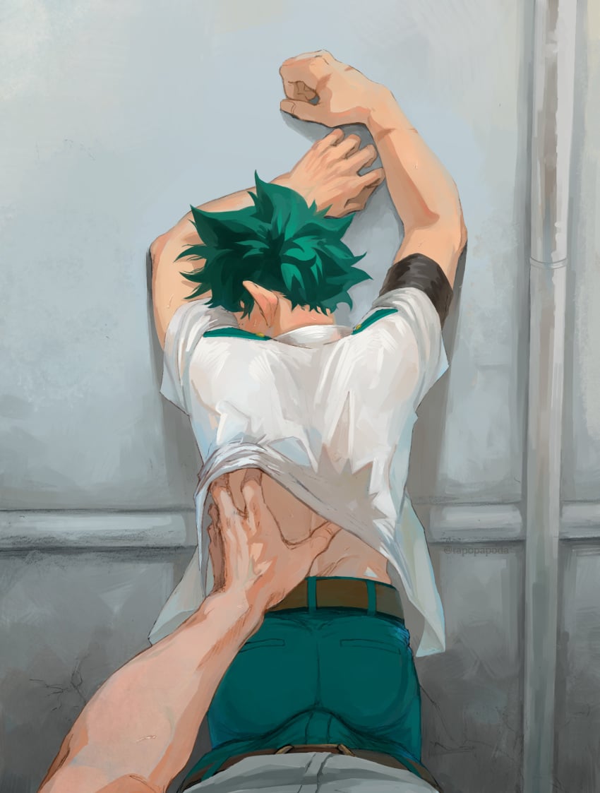 2020 2boys against_wall ass belt bulge bulge_to_ass butt clothed_ass clothed_sex dry_humping duo fully_clothed gay green_hair grinding human human_on_human humping izuku_midoriya katsuki_bakugou male male/male male_only my_hero_academia pants rubbing_penis_on_ass sex tapopapoda yaoi