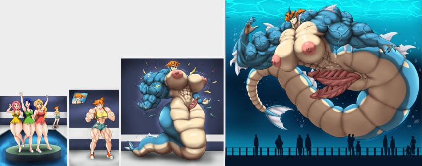 abs alternate_muscle_size animal_genitalia diphallism futanari giantess gyarados hazel_iic hyper_muscles kasumi_(pokemon) misty_(pokemon) multiple_penises muscle_growth muscular_futanari pokemon pokemon_(species) transformation