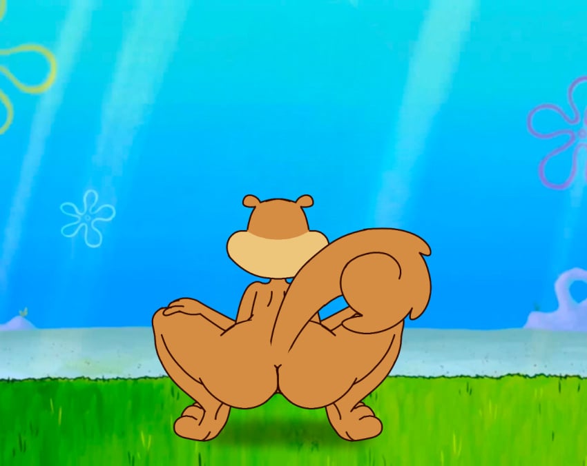 ass back_view female furry naked nickelodeon nude sandy_cheeks solo spanky15 spongebob_squarepants squatting squirrel