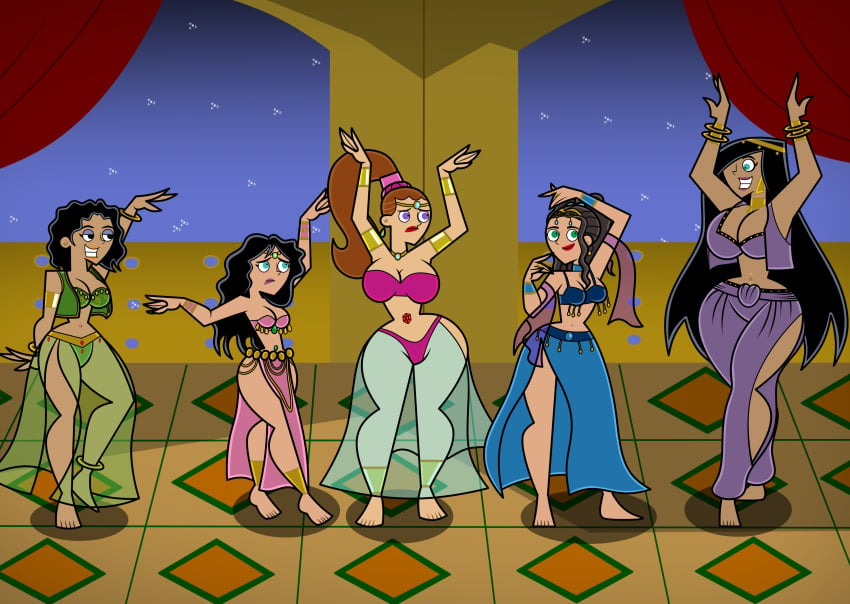 5girls arabian_clothes arms_up belly_dancer belly_dancer_outfit big_breasts commission dancing danny_phantom desiree madeline_fenton milf nicktoons night_sky original_characters paulina_sanchez practice