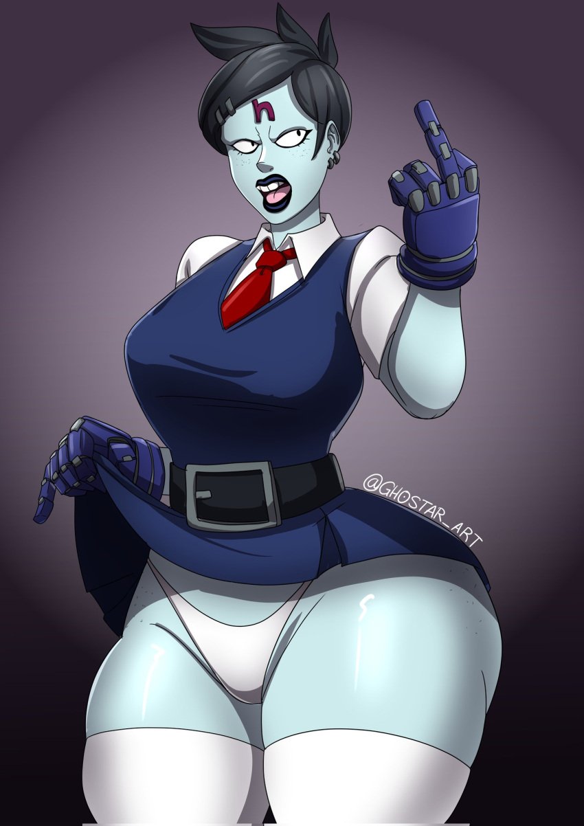 bimbo clothed_female crash_(series) curvy ghostar ghostart goth huge_ass huge_breasts lipstick middle_finger nina_cortex school_uniform schoolgirl source_request thick_lips thick_thighs underwear wide_hips