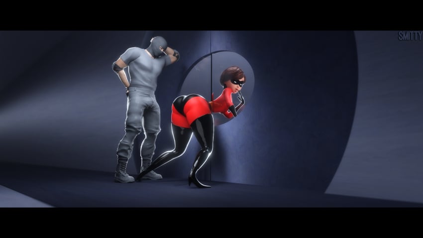 1girl 3d 3d_(artwork) blender_(software) elastigirl helen_parr large_ass smitty34 stuck_in_door tagme the_incredibles thick_thighs voluptuous voluptuous_female