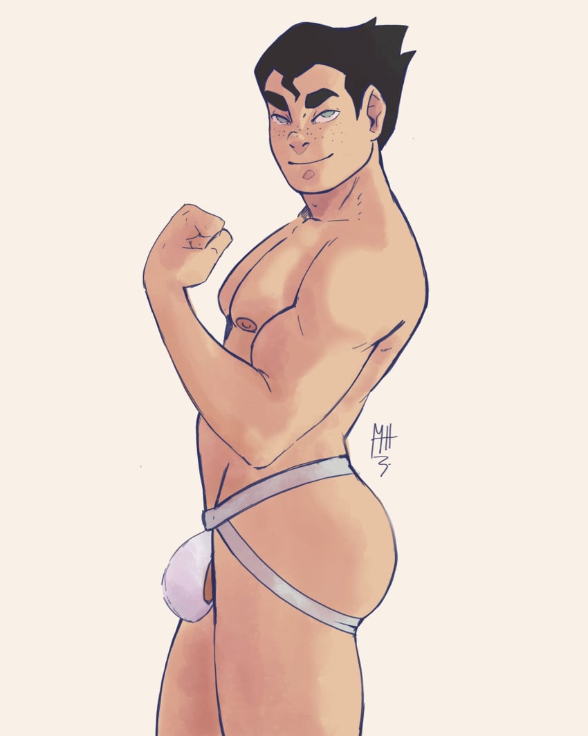 1boy ass avatar_legends bolin bulge bulge_through_clothing human human_only jockstrap jockstrap_only looking_back male_only manlyhand nickelodeon nicktoons pubic_hair solo_male the_legend_of_korra underwear white_background