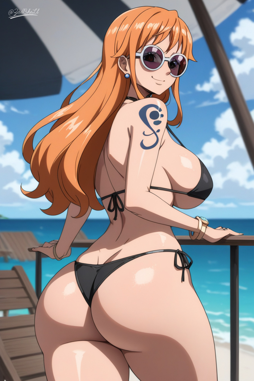 1girls ai_generated big_ass big_breasts big_butt glasses nami nami_(one_piece) thong thong_bikini zadbhell