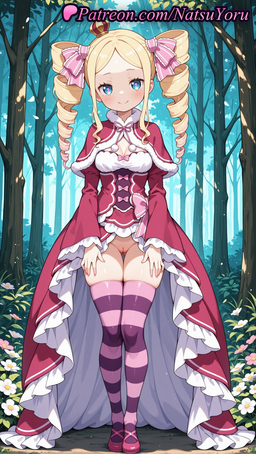 1girls 2025 ai ai_assisted ai_generated anime anime_style ass_visible_through_thighs beatrice_(re:zero) blonde_hair blue_eyes blush bow breasts bust busty capelet cleavage cleft_of_venus closed_mouth crown day dress drill_hair female female_focus female_only flower forest frilled_dress frilled_sleeves frills full_body fur-trimmed_capelet fur_trim hair_ribbon hentai hi_res high_quality high_resolution highres long_hair long_sleeves looking_at_viewer medium_breasts mini_crown natsuyoru nature no_panties nopan outdoors parted_bangs patreon pink_bow pink_ribbon pink_thighhighs purple_thighhighs pussy re:zero_kara_hajimeru_isekai_seikatsu red_capelet red_dress ribbon shawl shoes sidelocks skindentation small_breasts smile solo solo_female stable_diffusion standing striped striped_clothes striped_thighhighs symbol-shaped_pupils thigh_gap thighhighs thighs tree twin_drills twintails uncensored vagina voluptuous voluptuous_female wide_sleeves