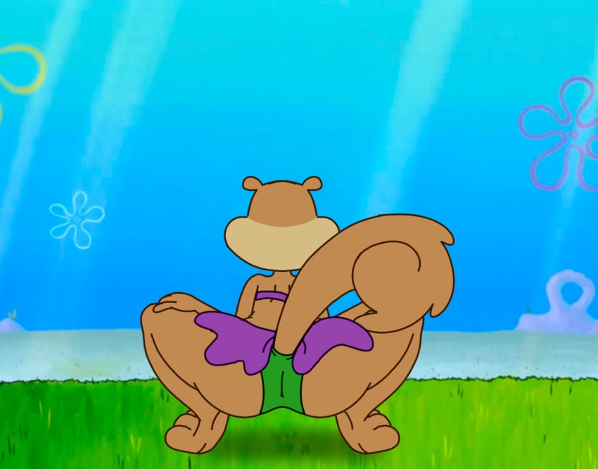 ass back_view bikini female furry nickelodeon sandy_cheeks solo spanky15 spongebob_squarepants squatting squirrel