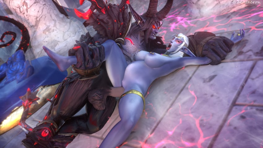 1boy 1girls 3d ahe_gao barbell_piercing big_breasts blizzard_entertainment blue-skinned_female blue_skin corset female male night_elf nipple_piercing pregnant queen_azshara saty satyr_(warcraft) sex spooning thick_thighs vaginal_penetration vaginal_sex voluptuous voluptuous_female warcraft white_hair wide_hips world_of_warcraft xavius zentaeron