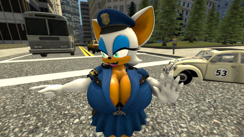 3d big_breasts breast breasts cleavage cop cosplay herbie police rouge_the_bat shocking_(artist) skirt sonic_(series) source_filmmaker