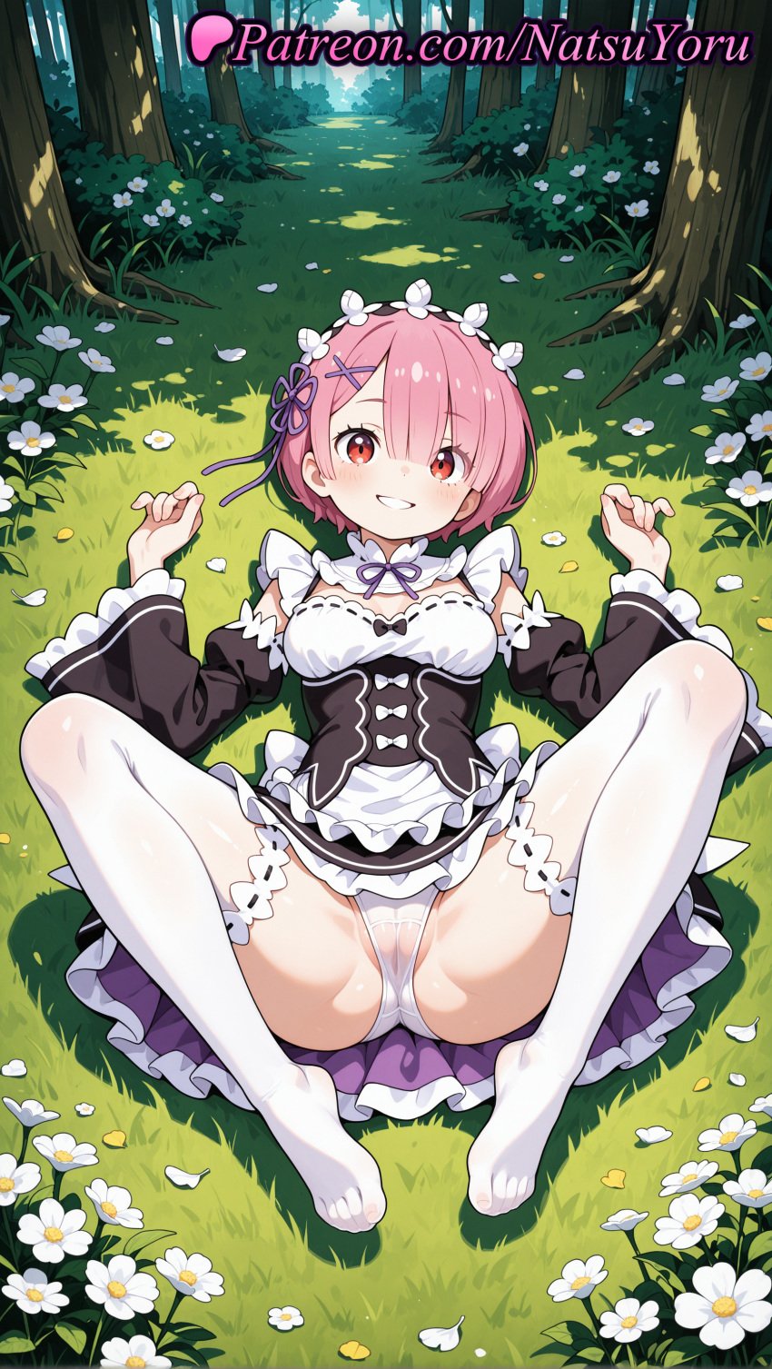 1girls 2025 ai ai_assisted ai_generated anime anime_style apron ass bangs black_dress black_sleeves blunt_bangs blush breasts bust busty cameltoe clothing day detached_sleeves dress feet female female_focus female_only flower flowers foot_fetish forest frilled_dress frilled_sleeves frills full_body grass grin hair_flower hair_ornament hair_over_one_eye hair_ribbon hands_up hentai hi_res high_quality high_resolution highres juicy_butt knees_up legs legs_up legwear long_sleeves looking_at_viewer lying maid maid_headdress maid_uniform medium_breasts natsuyoru nature neck_ribbon no_shoes non-asian on_back on_grass on_ground outdoors panties pantsu partially_visible_vulva patreon petals pink_hair purple_ribbon ram_(re:zero) re:zero_kara_hajimeru_isekai_seikatsu red_eyes ribbon ribbon_trim roswaal_mansion_maid_uniform short_hair small_breasts smile solo solo_female spread_legs stable_diffusion thighhighs toes tree underwear voluptuous voluptuous_female waist_apron white_apron white_flower white_legwear white_panties white_thighhighs wide_sleeves x_hair_ornament