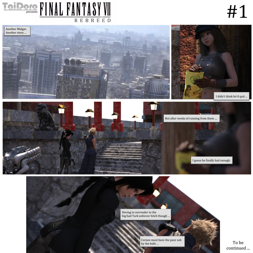 1girl 3d 3dx aerith_gainsborough cloud_strife comic comic_page final_fantasy final_fantasy_vii final_fantasy_vii_rebirth final_fantasy_vii_remake taidoro