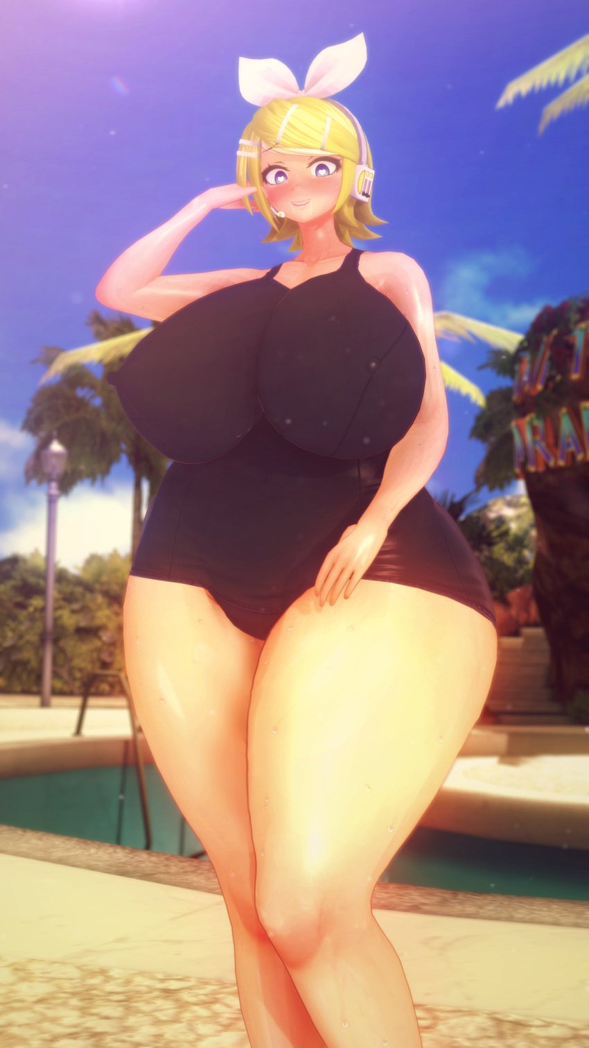 1girls 3d big_breasts blush blushing_at_viewer heart-shaped_pupils kagamine_rin looking_at_viewer looking_down nipples_visible_through_clothing pool ragedkc sweatdrops sweating sweating_profusely swimwear vocaloid wide_hips