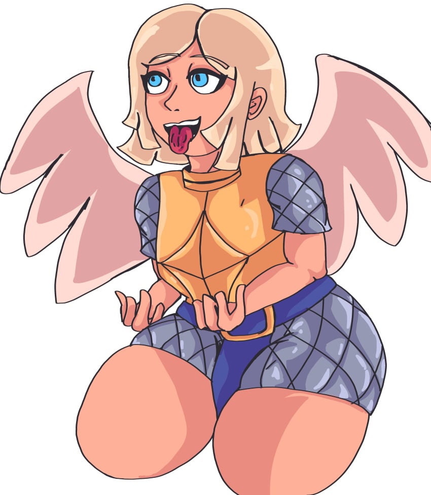 armor armored_female battle_healer blonde_hair clash_(series) clash_royale clothed clothed_female clothing female female_only fully_clothed fully_clothed_female looking_up solo solo_female thick_ass thick_thighs tongue tongue_out wings