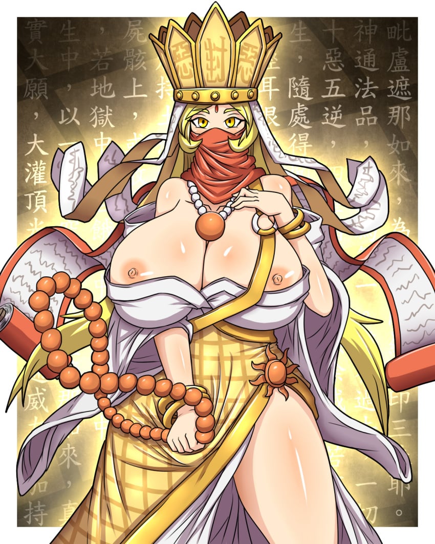 1girls 2015 big_breasts blonde_hair breasts cleavage digimon digimon_(species) dr.bug exposed_breasts exposed_nipples female female_only huge_breasts nipple_slip sanzomon solo tagme yellow_eyes