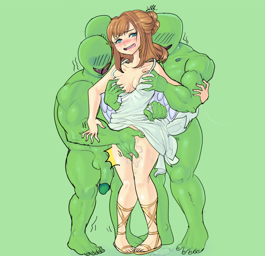 angel anon blue_eyes brown_hair female green_body green_penis mr.sir_69 rule_34_(booru) safebooru safebooru-tan self_upload site-tan tagme