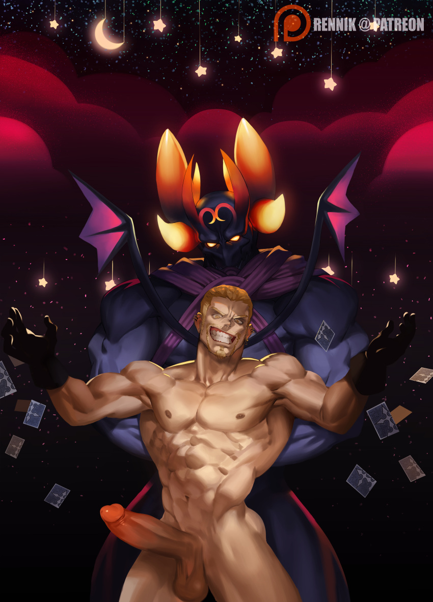 balls bara big_balls big_penis boner dark_inferno ear_piercing erection facial_hair gloves heartless kingdom_hearts luxord male male_only muscles muscular na_insoo nude organization_xiii penis rennik size_difference