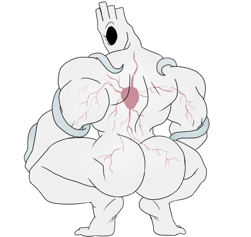 1boy 2022 ass ass_focus big_ass big_butt big_muscles broly_culo burntbeebs butt butt_focus crouching grey_body grey_butt highres humanoid looking_back male male_only meme minos_prime_(ultrakill) muscular muscular_humanoid muscular_male new_blood_interactive parody prime_soul simple_background solo spread_legs spreading ultrakill white_background