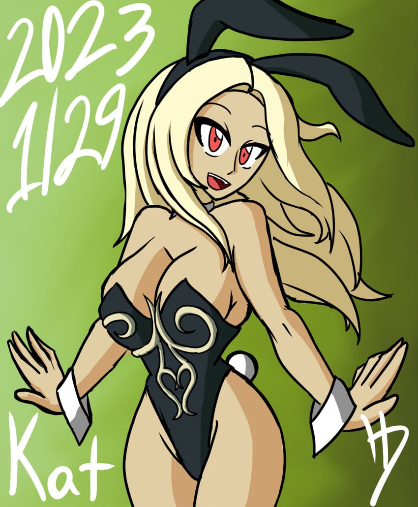 1girls big_breasts blonde_hair breasts bunny_ears bunnysuit cleavage dark-skinned_female dark_skin female gravity_rush hairband hollardude kat_(gravity_rush) long_hair red_eyes voluptuous