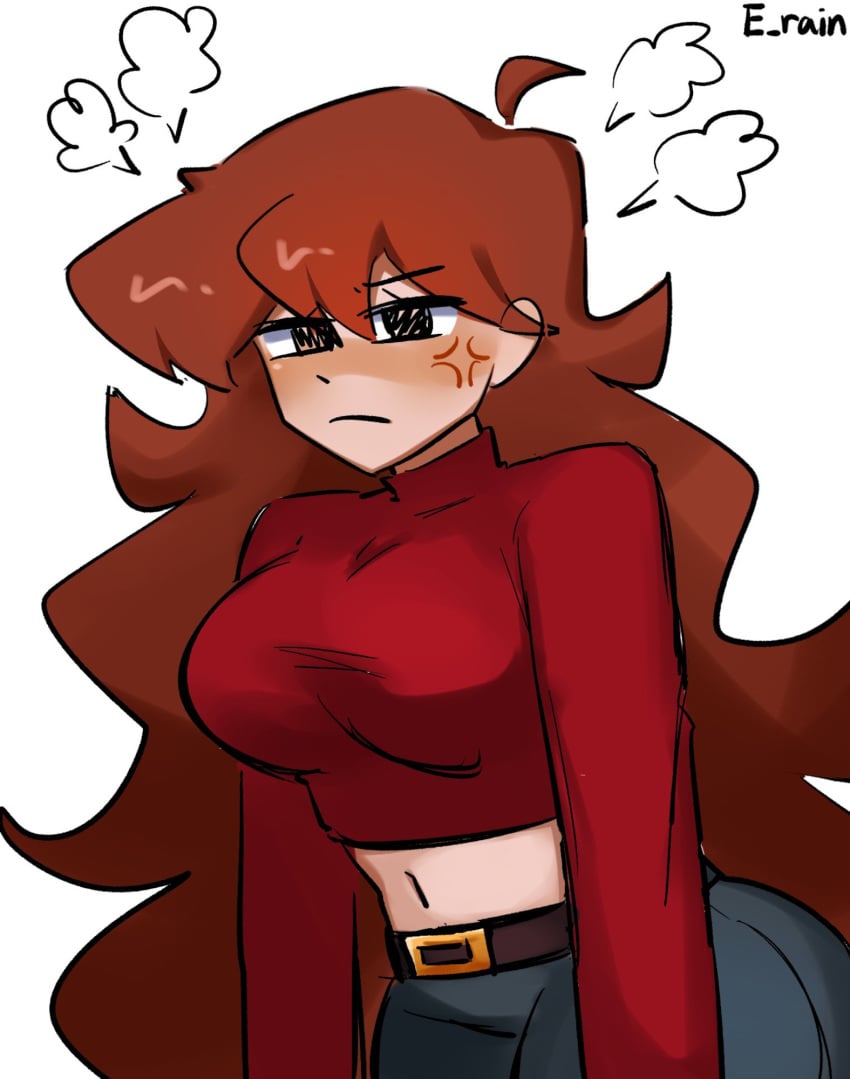 angry belly belly_button belt big_breasts breasts erainnn faker_gf_(friday_night_funkin) female friday_night_funkin friday_night_funkin_mod girlfriend_(friday_night_funkin) hourglass_figure large_breasts long_hair midriff pants sweater thick_thighs