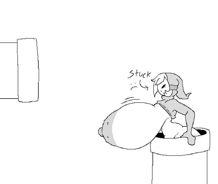 1girls breasts exposed_breasts female female_only huge_breasts mario_(series) monochrome nintendo pipes shy_gal solo stuck super_mario_bros. tagme varix warp_pipe