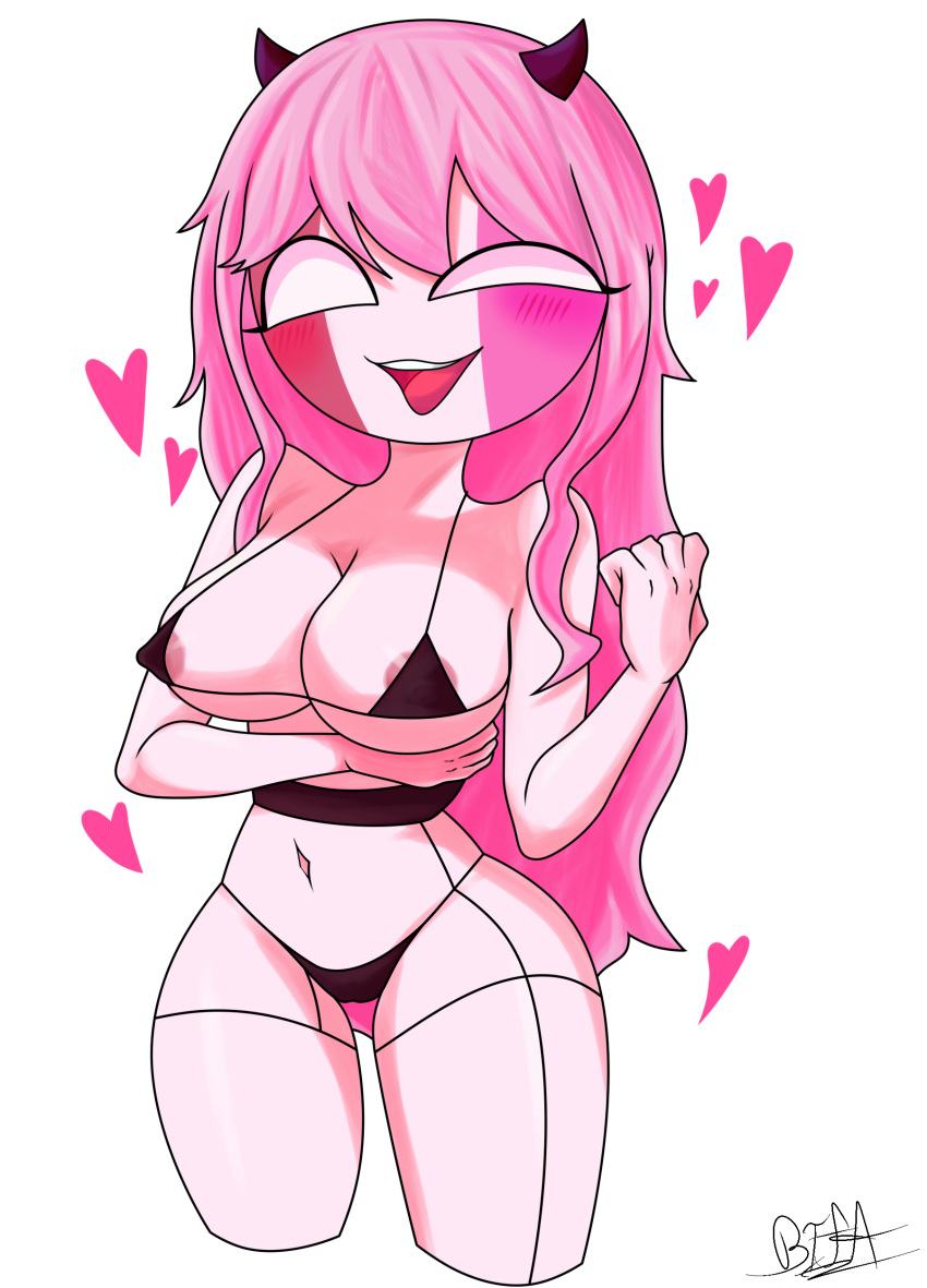 areola_slip areolae ass bifa big_breasts bikini blush breasts female friday_night_funkin heart horns navel pink_hair sarvente sarvente_(dokki.doodlez) sarvente_(friday_night_funkin) tagme