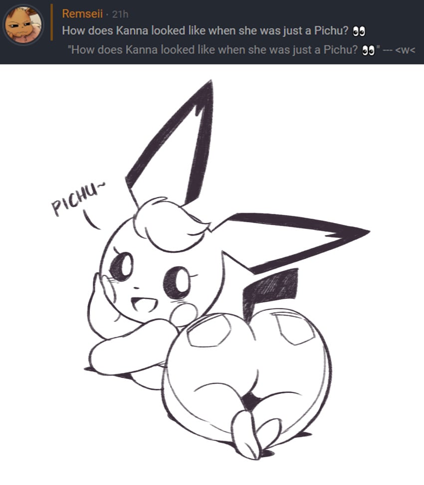 anthro ass ass_focus female joaoppereiraus kanna_(joaoppereiraus) large_ass looking_back nintendo pichu pokémon_(species) pokemon shortstack tail text thick_thighs