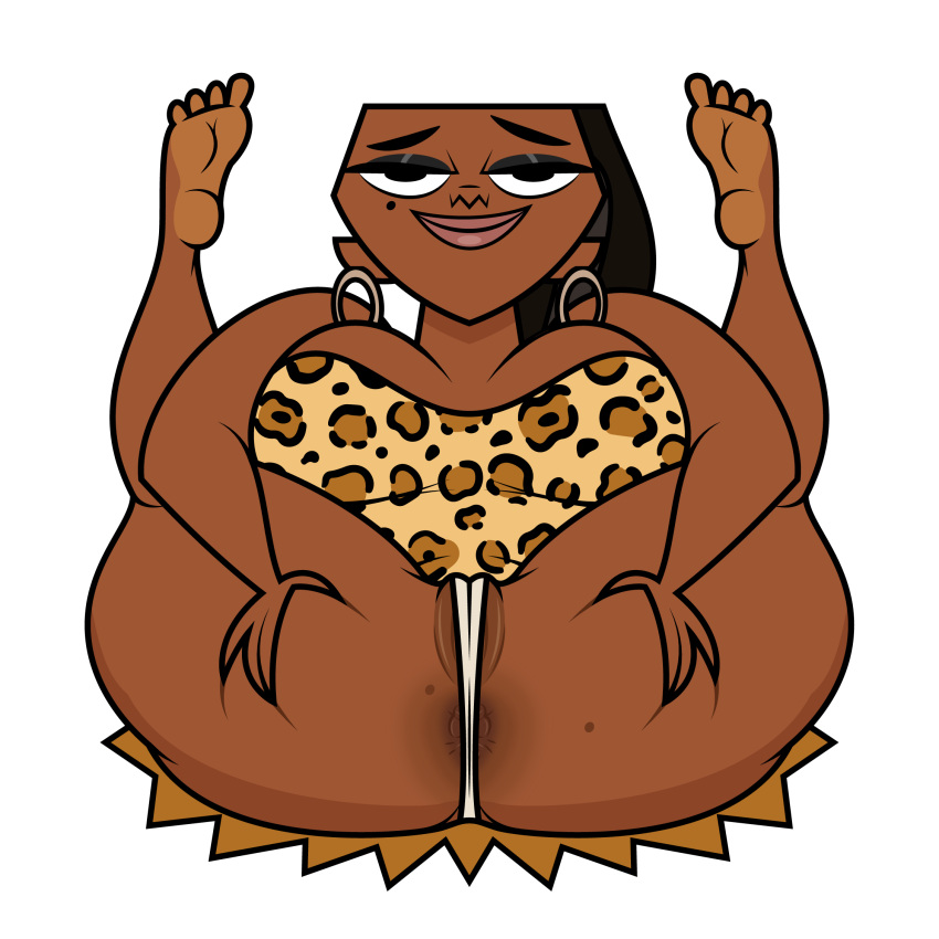 1girls anus_peek bbw big_ass big_breasts black_hair cartoon_network chubby chubby_female dark-skinned_female dark_skin female female_only huge_ass jk94 legs_behind_head leshawna_(tdi) mole_under_eye presenting_ass solo thong total_drama_island