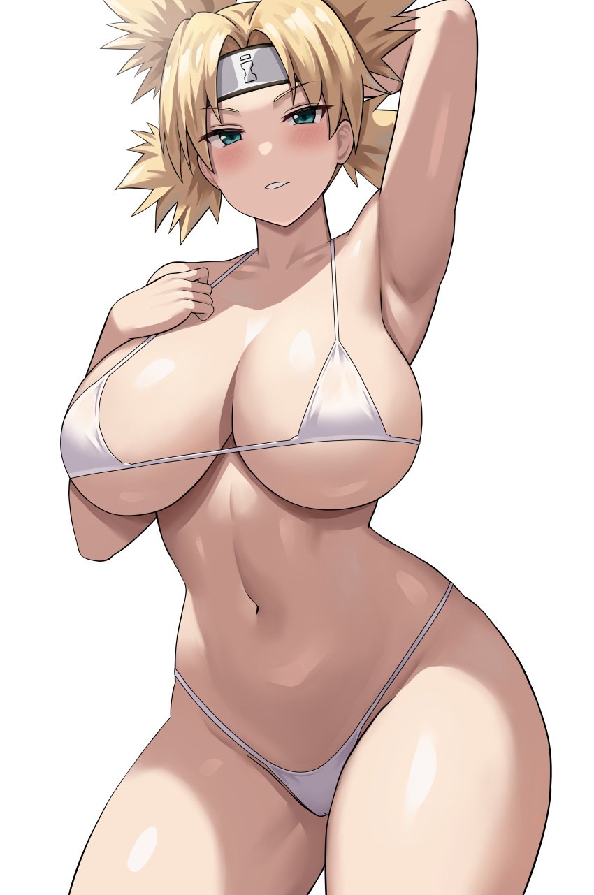 1girls absurdres big_breasts bikini blonde_hair breasts female green_eyes jasony light_skinned_female looking_at_viewer naruto naruto_shippuden tagme temari thick_thighs