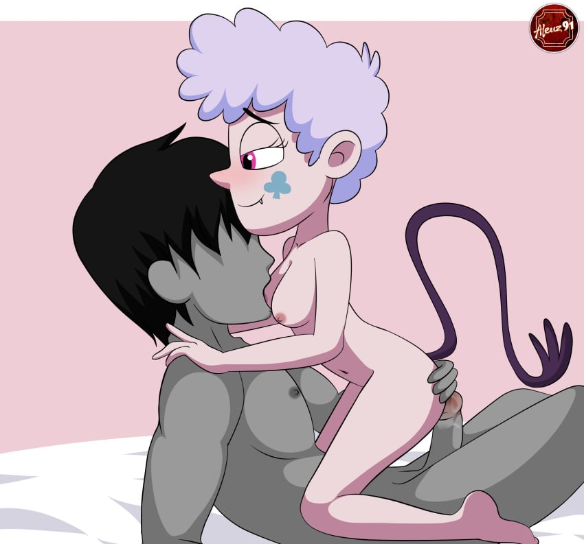 1boy 1girls 2021 aleuz91 anon areolae barefoot bedroom bedroom_sex belly belly_button between_legs blush breasts disney disney_channel disney_xd duo erection eyeless_male full_body grabbing_ass happy_sex hugging imminent_sex meteora_butterfly mole muscles muscular_male nipples nude nude_female nude_male pleasure_face pleasured short_hair signature sitting slender_waist star_vs_the_forces_of_evil straight_hair sucking_nipples tail teasing wet_pussy woman_on_top