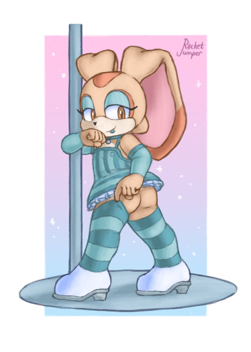 1girls bunny cream_the_rabbit female female_only furry furry_only pole pole_dancer r0cketjumper rabbit solo solo_female sonic_(series) sonic_the_hedgehog_(series) thighhighs young