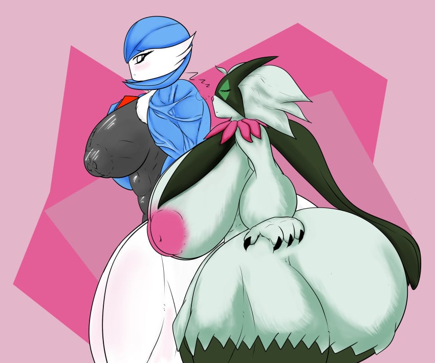 2girls anthro ass big_ass big_breasts bloodtail breasts eyeshadow female female_gardevoir female_only furry gardevoir gigantic_ass girls hi_res huge_ass huge_breasts hyper_ass large_ass large_breasts meowscarada multiple_girls muscular muscular_female nintendo pokemon pokemon_(species) pokemon_sv shiny_pokemon thick_thighs white_body