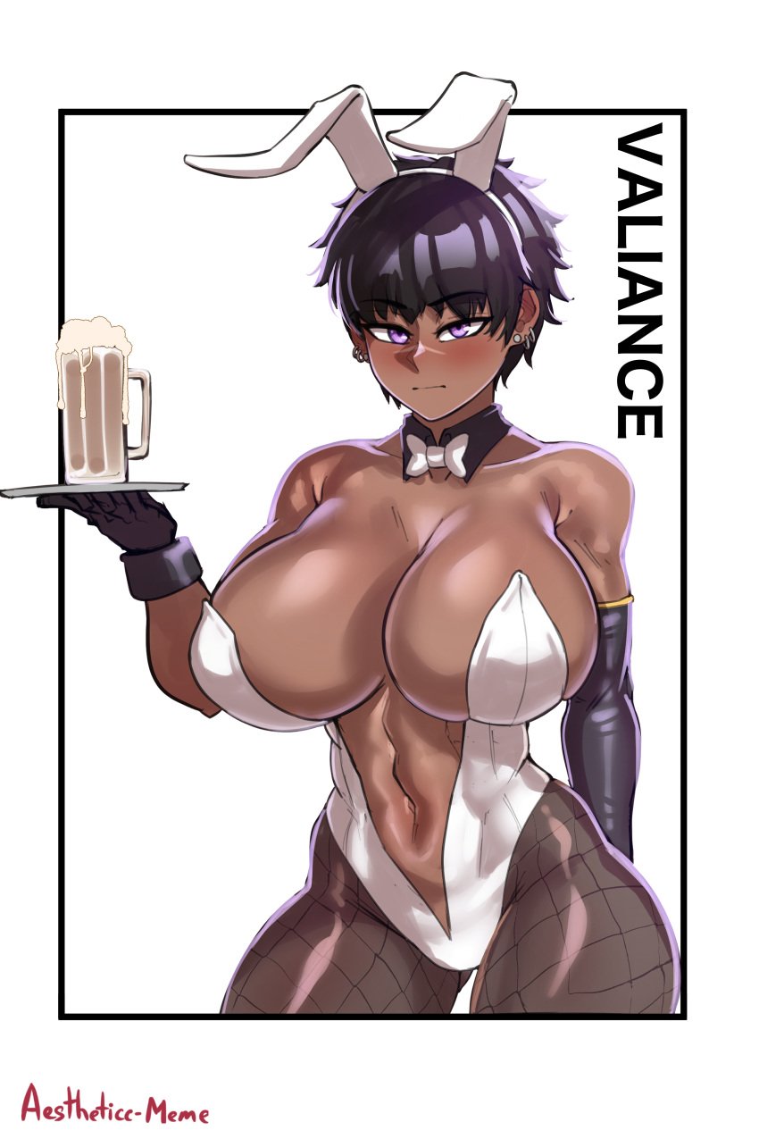 1girls aestheticc-meme black_hair breasts bunny_ears bunny_girl bunnysuit camellia_(valiance) collaboration dark-skinned_female dark_skin female high_resolution hips huge_breasts original original_character short_hair someone_else's_oc thick_thighs thighs valiance very_short_hair wide_hips