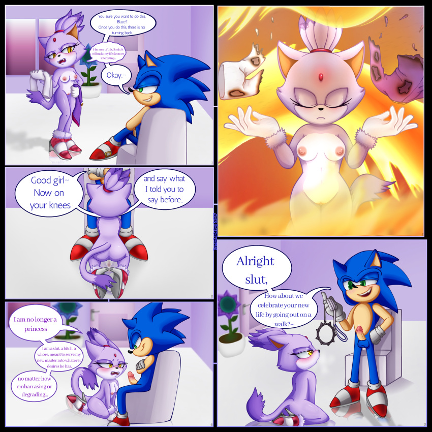 blaze_the_cat cat_humanoid catgirl degradation dominant_male domination dreamlandcorp english_text female femsub fire furry hedgehog_humanoid leash leash_and_collar male male/female maledom precum sonic_(series) sonic_the_hedgehog sonic_the_hedgehog_(series)