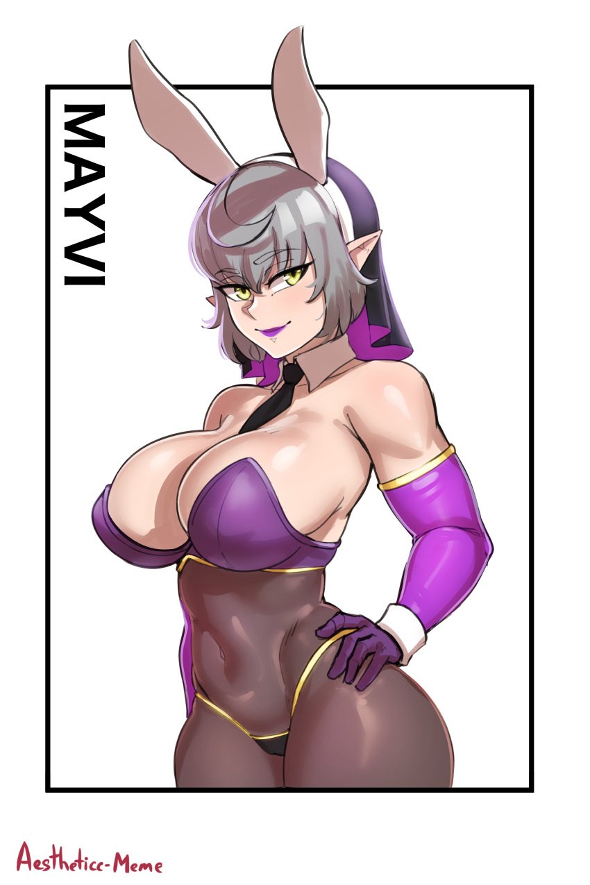 1girls aestheticc-meme angelicsavior1 belial_(angelicsavior1) breasts bunny_ears bunny_girl bunnysuit collaboration female hand_on_hip high_resolution hips huge_breasts lipstick necktie_between_breasts original original_character purple_lipstick someone_else's_oc thick_thighs thighs wide_hips