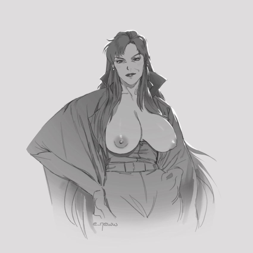 big_breasts breasts_out cima_garahau coat e_qeww gundam gundam_0083 long_hair looking_at_viewer mature mature_female mature_woman milf smile villainess zeon