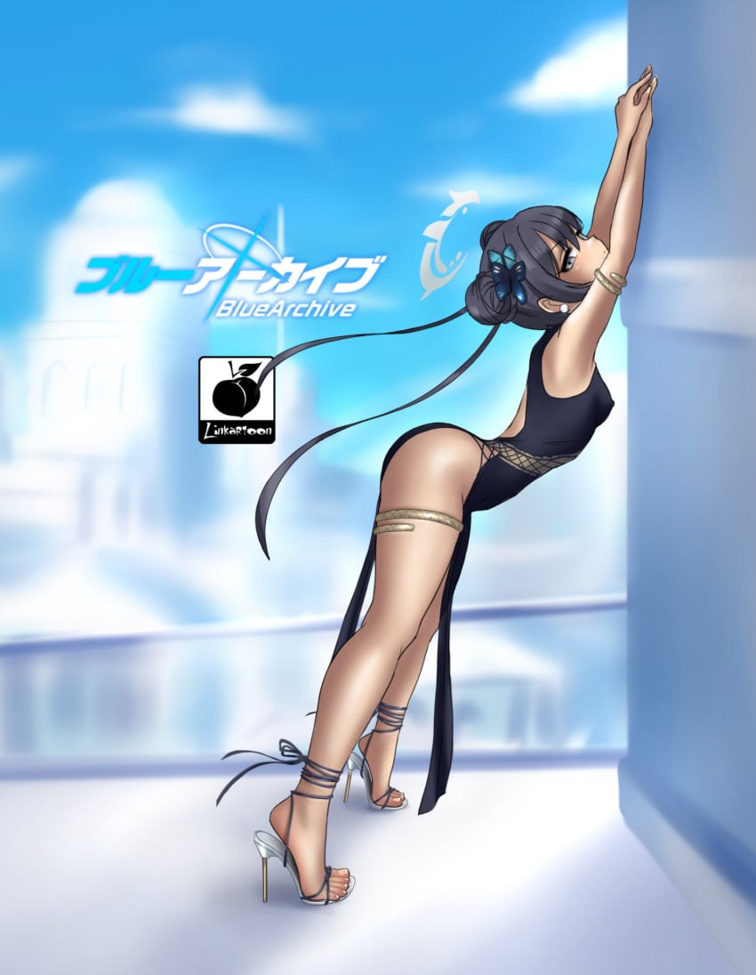 1girls against_wall ass black_hair blue_archive bubble_butt china_dress clothing dat_ass double_bun dress female female_only flat_chest genryumon_(blue_archive) hair_bun heels high_heels high_slit_dress kisaki_(blue_archive) linkartoon looking_at_viewer nipple_bulge pelvic_curtain revealing_side_view shanhaijing_secondary_school_student shoes side_slit side_view sleeveless_dress solo stiletto_heels thick_thighs very_high_heels