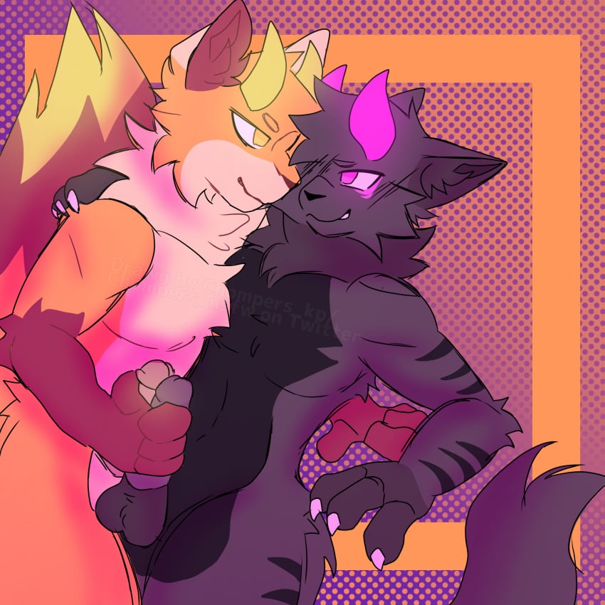 2boys anthro buck_(kaiju_paradise) chompers_kp f1bro fashui_(kaiju_paradise) frotting furry gay kaiju_paradise roblox smirk stroking_penis tagme