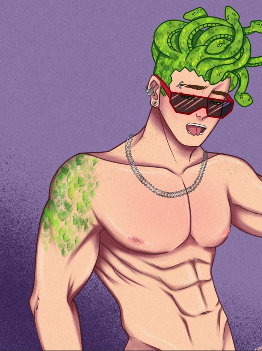 1boy deuce_gorgon gorgon green_hair male male_only monster_high shirtless_(male) solo underwear