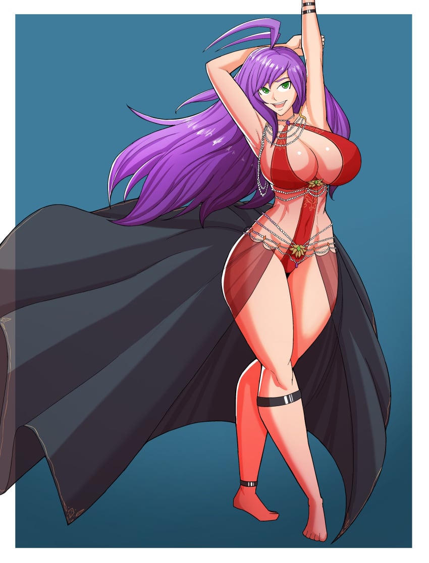 1girls armpits arms_up big_ass big_breasts female green_eyes oc original_character purple_hair tagme techstylesart thick_thighs