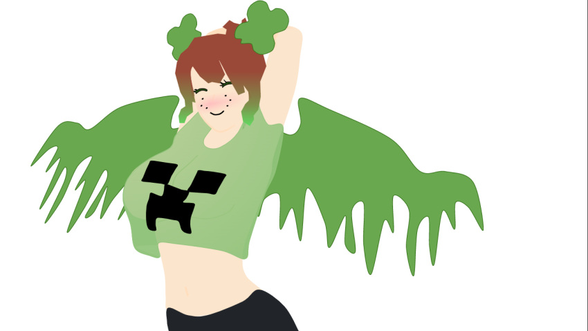 1girls acorn_hair artist_request big_breasts green_hair green_shirt leggings minstlu roblox roblox_avatar source_request stretching tagme