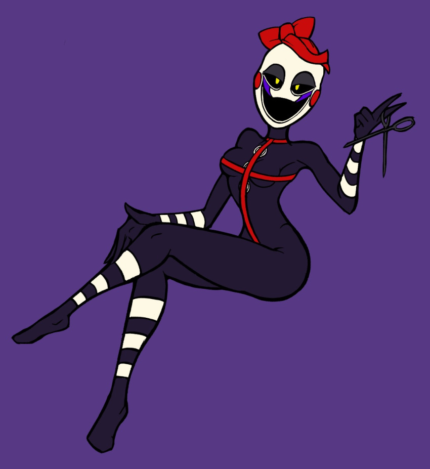 artist_request bow_ribbon crossed_legs five_nights_at_freddy's five_nights_at_freddy's_2 fnaf hips hips_wider_than_shoulders marionette_(fnaf) puppet_(fnaf) red_straps ribbon scissors scottgames small_breasts solo straps thin thin_female thin_waist