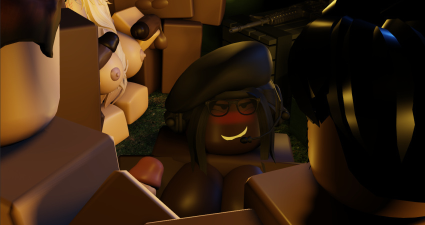 2girls 3d 4boys artist_self-insert cometrr34 dark-skinned_female echorr34 gun nude outside random_blonde_bitch roblox roblox_avatar robloxian robloxian_mia_khalifa self_upload source_request tagme