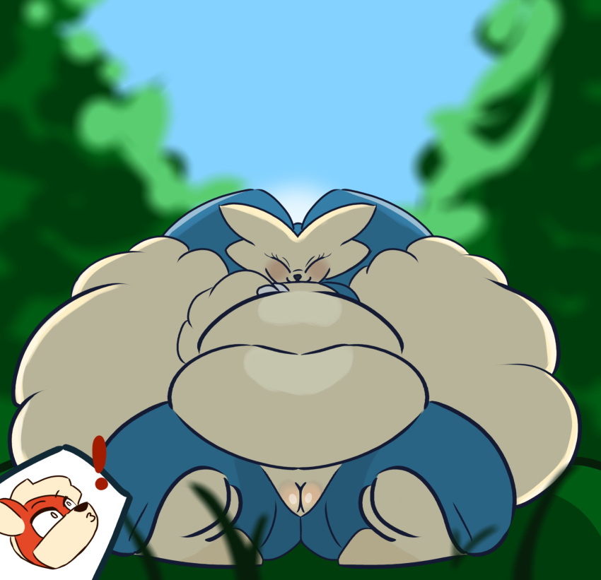 absurd_res anthro belly big_belly fat female fusion generation_1_pokemon generation_4_pokemon growlithe hi_res hyper_fat lopunny nintendo overweight overweight_female pokemon pokemon_(species) snorlax snorpunny thick_thighs toastyryce